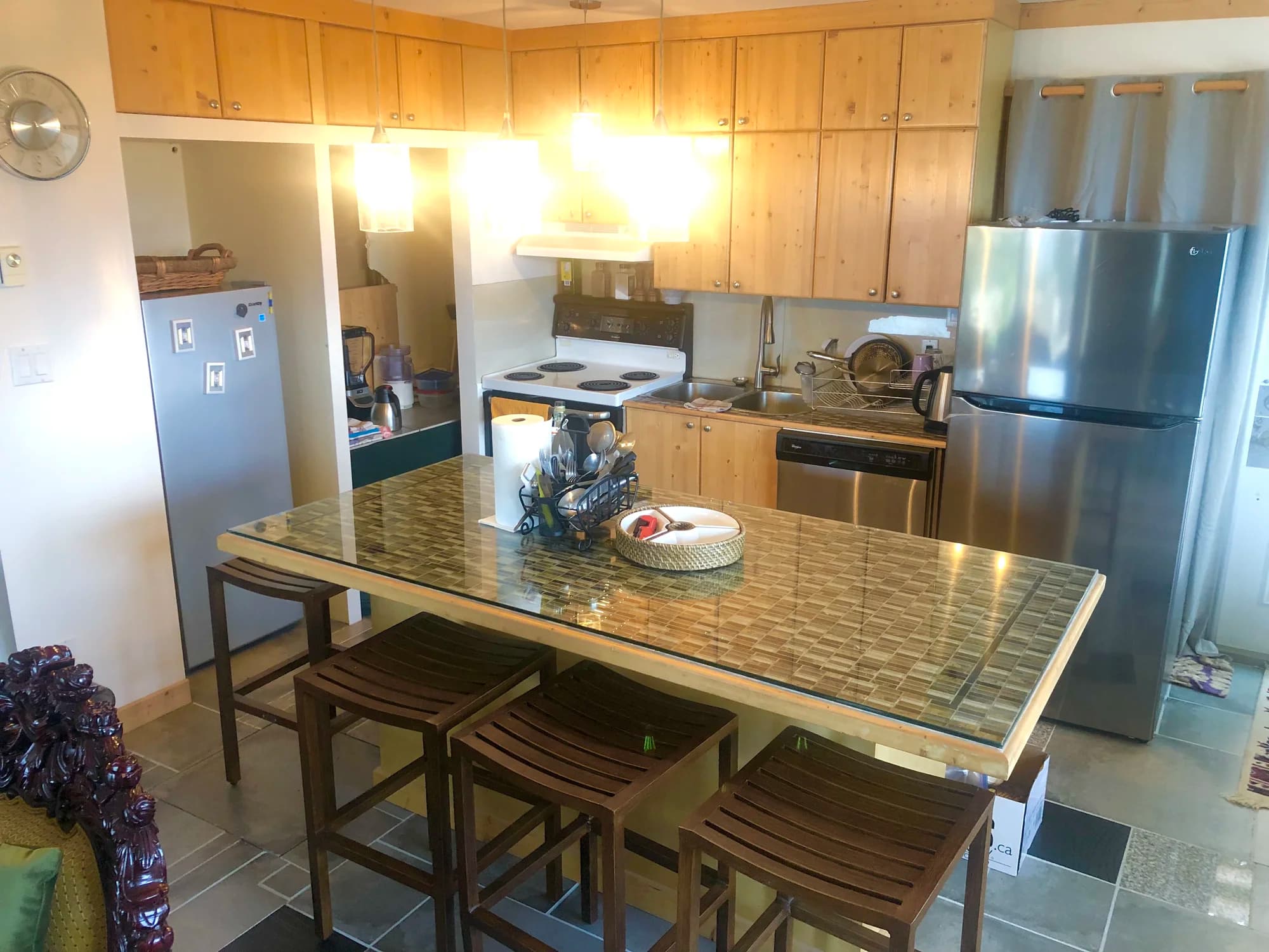 Modern kitchen with glass island